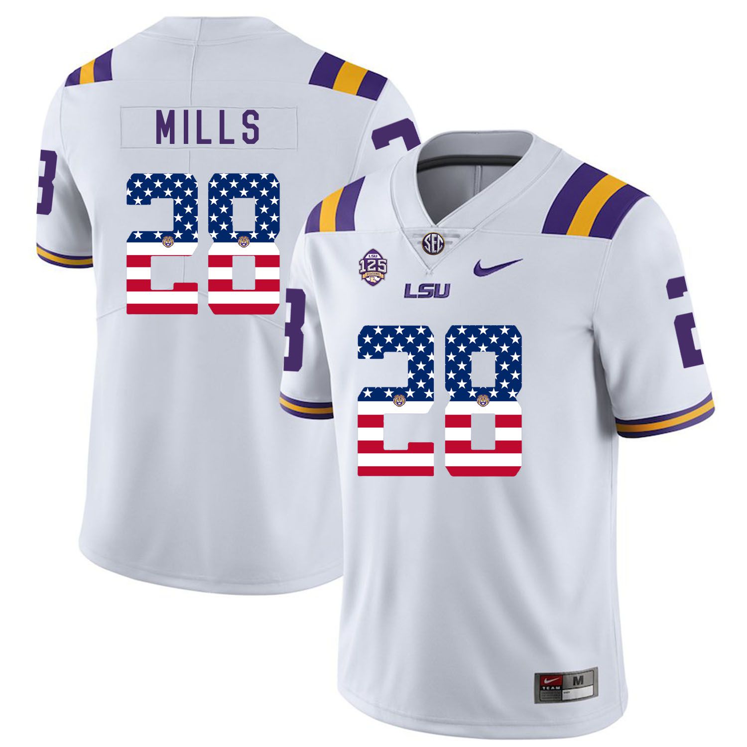 Men LSU Tigers 28 Mills White Flag Customized NCAA Jerseys